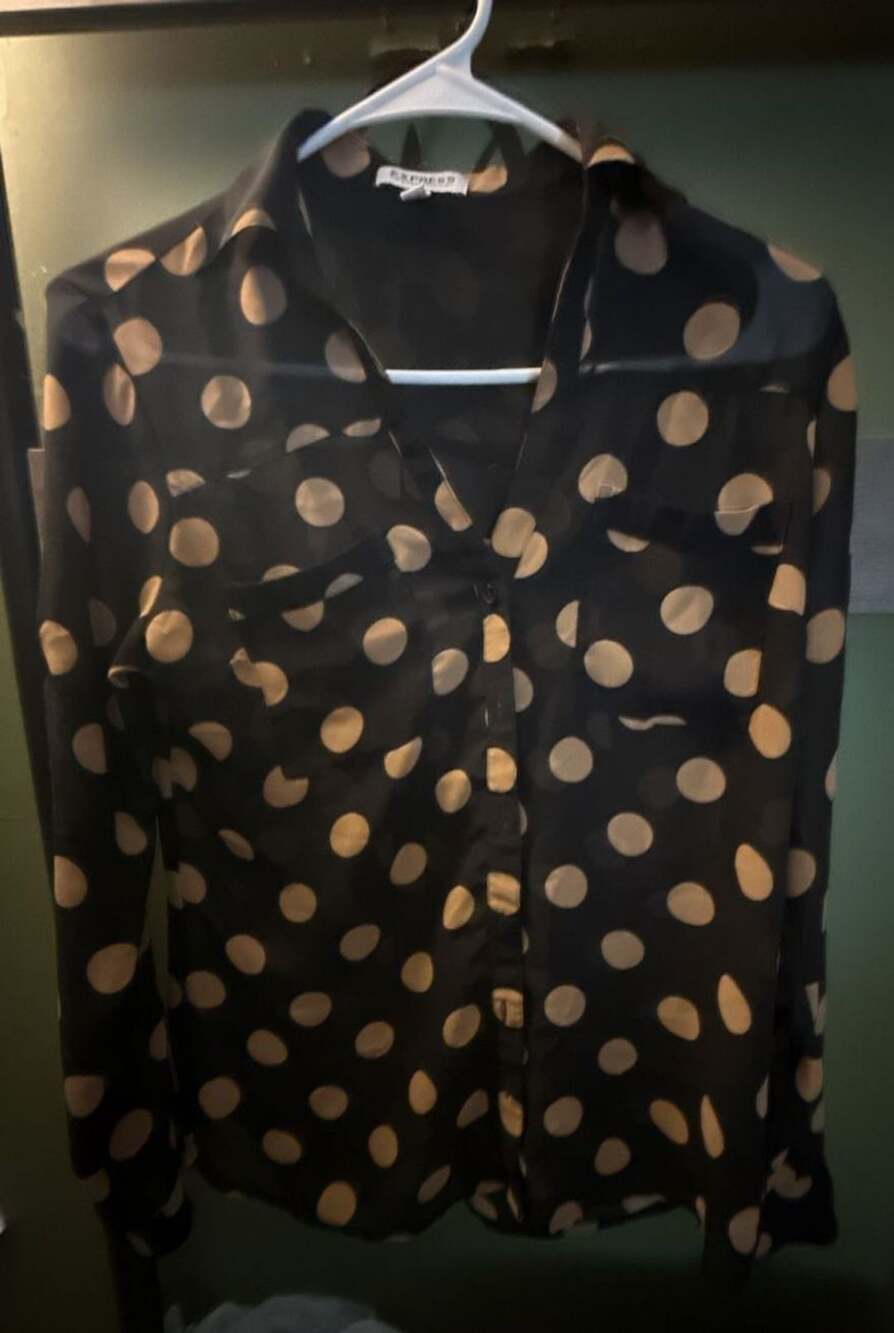 Express The Portofino Shirt Size S Black Polka Dot Button Up Blouse